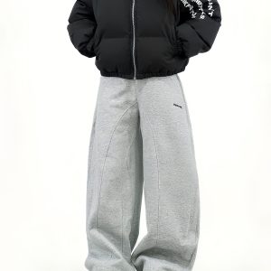 Oversized American Sports Wide-Leg Pants - Unisex Curved Blade Design, Simple Solid Color Casual Floor-Length Style