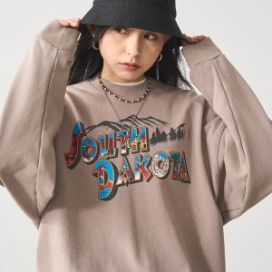 Oversized Printed Sweatshirt for Women - 2024 Spring American Lazy Style Round Neck Top