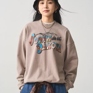 Oversized Printed Sweatshirt for Women - 2024 Spring American Lazy Style Round Neck Top