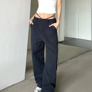 Oversized Retro Street Hip-Hop Cargo Pants for Women - Spicy American-Style Wide-Leg Floor-Length Casual Trousers
