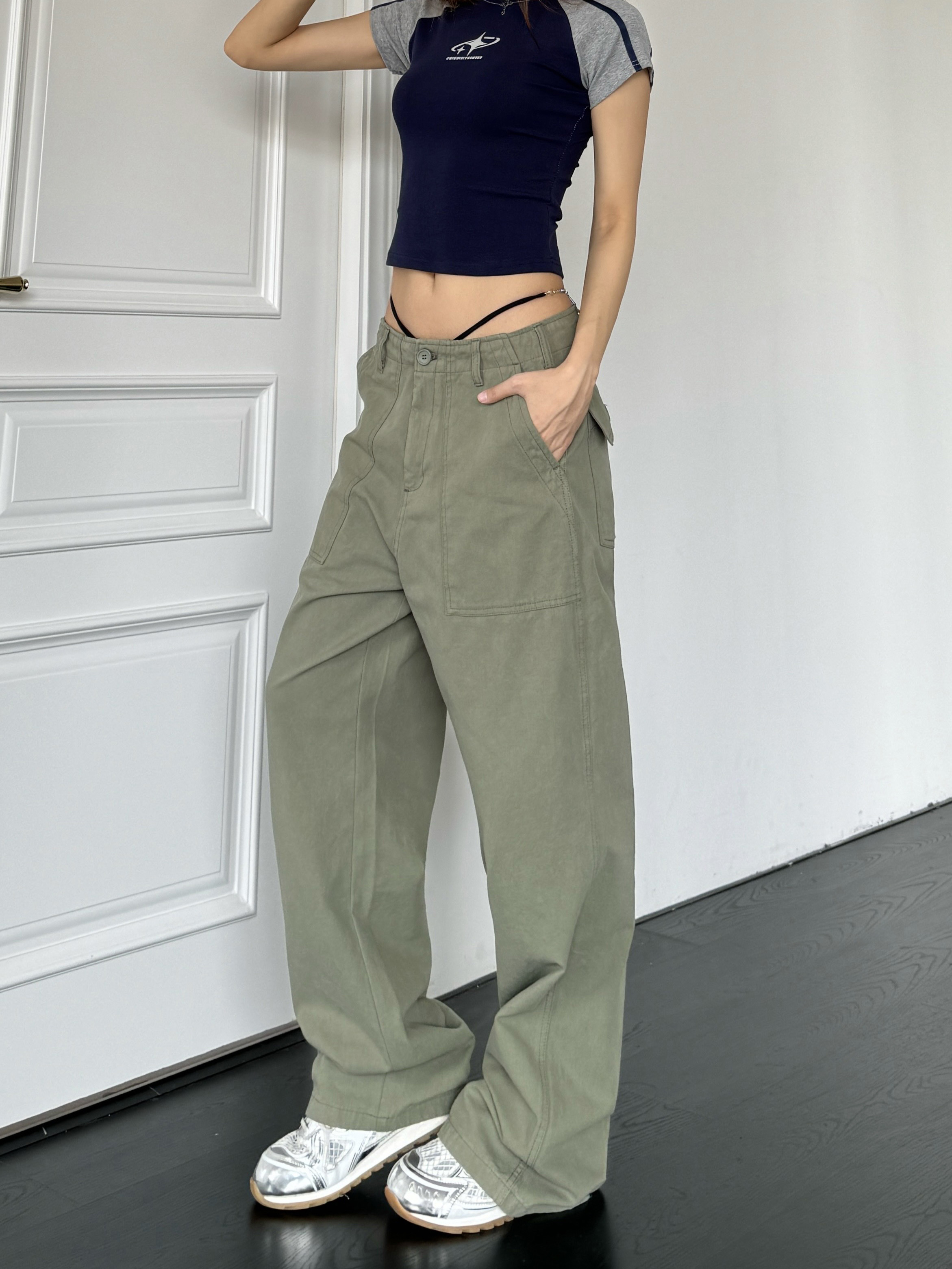 Oversized Retro Street Hip-Hop Cargo Pants for Women - Spicy American-Style Wide-Leg Floor-Length Casual Trousers
