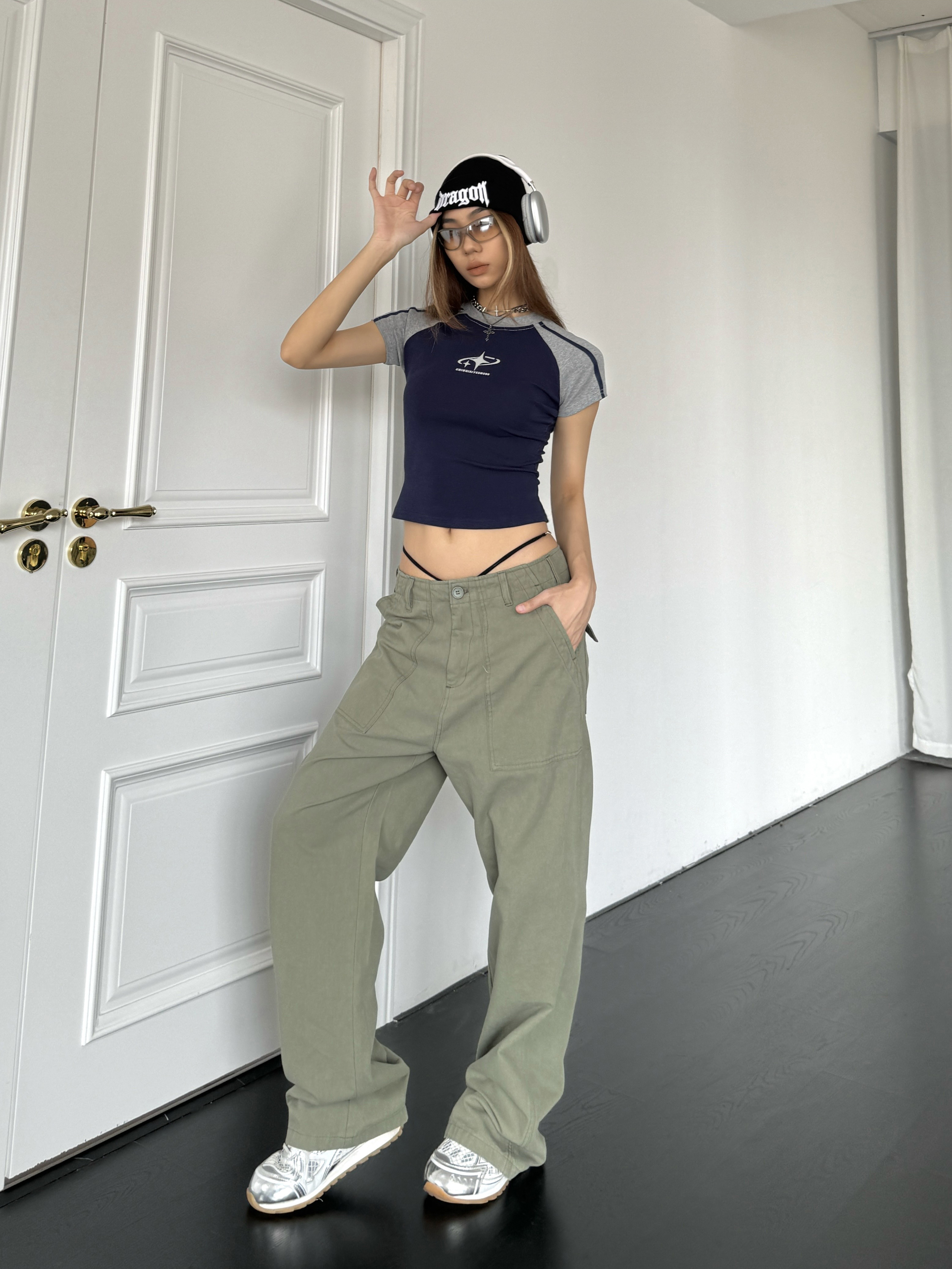 Oversized Retro Street Hip-Hop Cargo Pants for Women - Spicy American-Style Wide-Leg Floor-Length Casual Trousers
