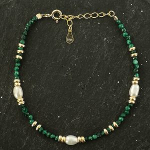 Peacock Green Freshwater Pearl Bracelet - 925 Silver Gold-Plated Vintage Stacking Band in Light Luxury Chinese Style