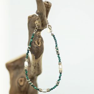 Peacock Green Freshwater Pearl Bracelet - 925 Silver Gold-Plated Vintage Stacking Band in Light Luxury Chinese Style