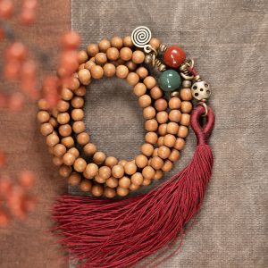 Personalized 108 Beads Sandalwood Necklace and Tassel Bracelet Set for Women - Unique Prayer Bead Jewelry