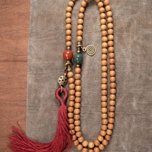 Personalized 108 Beads Sandalwood Necklace and Tassel Bracelet Set for Women - Unique Prayer Bead Jewelry