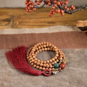 Personalized 108 Beads Sandalwood Necklace and Tassel Bracelet Set for Women - Unique Prayer Bead Jewelry