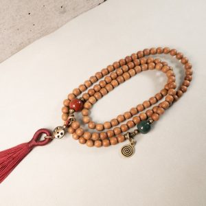 Personalized 108 Beads Sandalwood Necklace and Tassel Bracelet Set for Women - Unique Prayer Bead Jewelry