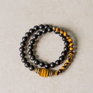 Personalized Ebony Double Circle Bracelet for Men and Women, Retro Tiger Eye Stone Jewelry, Trendy Fashion Accessory
