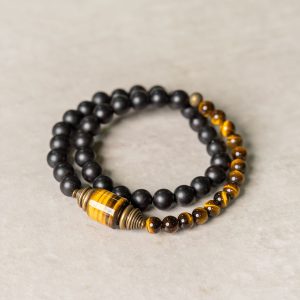 Personalized Ebony Double Circle Bracelet for Men and Women, Retro Tiger Eye Stone Jewelry, Trendy Fashion Accessory
