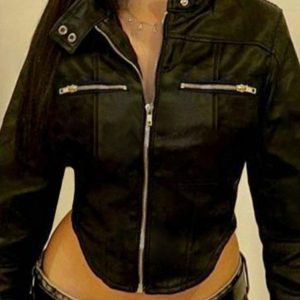 Personalized Street Style Short Irregular Arc Hem Jacket for Women - Functional Zip-Up Motorcycle Coat for Hot Girls
