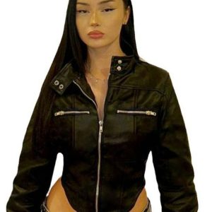 Personalized Street Style Short Irregular Arc Hem Jacket for Women - Functional Zip-Up Motorcycle Coat for Hot Girls