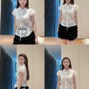 Peter Pan Collar Lace Tie Short Sleeve Shirt in White/Light Yellow - Perfect for Homebodies and Y2K Style Lovers
