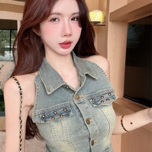 Petite and Tall Summer Denim Skirt Two-Piece Set - Unique Hong Kong Style, Age-Reducing Spicy Girl Look, Trendy Summer Fashion