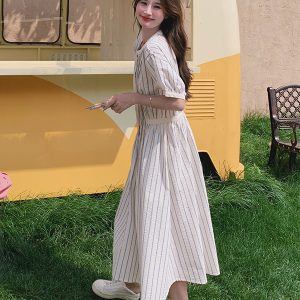 Petite Blue Striped Shirt Dress - Sweet Age-Reducing Casual Summer Dress for Women, Trendy and Stylish for Effortless Chic Looks