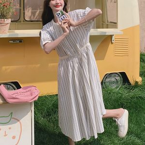 Petite Blue Striped Shirt Dress - Sweet Age-Reducing Casual Summer Dress for Women, Trendy and Stylish for Effortless Chic Looks