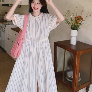 Petite Blue Striped Shirt Dress - Sweet Age-Reducing Casual Summer Dress for Women, Trendy and Stylish for Effortless Chic Looks