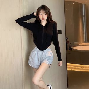 Petite Casual Sportswear Set - Sun Protection Shirt & Shorts, Age-Reducing, Trendy Influencer Style, Stylish Two-Piece Ensemble
