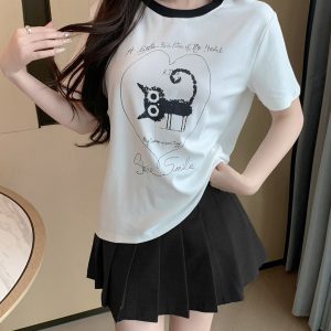 Petite College Style Short Sleeve T-Shirt & Pleated Skirt Set - Youthful 2025 Fashion, Trendy Casual Outfit for Summer