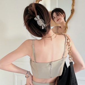 Petite Off-Shoulder Camisole & Casual Suit Pants Two-Piece Set - Stylish Outfit for Women, Perfect for 90s and Y2K Fashion Lovers