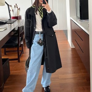 Petite Oversized Multi-Pocket Parka Windbreaker Coat for Women, High-End Black Mid-Length Outerwear, Y2K Fashion