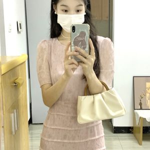 Petite Pink Chiffon Dress for Women, Summer Fairy Style, Waist-Cinching, Slimming, French Gentle Temperament