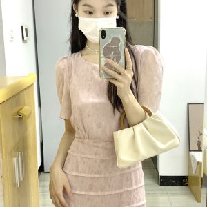Petite Pink Chiffon Dress for Women, Summer Fairy Style, Waist-Cinching, Slimming, French Gentle Temperament