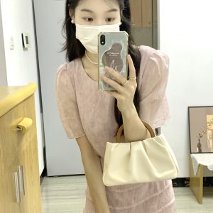 Petite Pink Chiffon Dress for Women, Summer Fairy Style, Waist-Cinching, Slimming, French Gentle Temperament