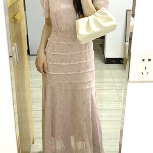 Petite Pink Chiffon Dress for Women, Summer Fairy Style, Waist-Cinching, Slimming, French Gentle Temperament