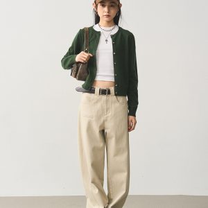 Petite Solid Color Knitted Cardigan for Women - Classic Versatile Short Style - Spring 2024 Fashion in Green