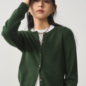 Petite Solid Color Knitted Cardigan for Women - Classic Versatile Short Style - Spring 2024 Fashion in Green