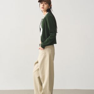 Petite Solid Color Knitted Cardigan for Women - Classic Versatile Short Style - Spring 2024 Fashion in Green