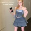 Petite Summer Outfit Set - Trendy Strapless Denim Mini Skirt & Chic Two-Piece Ensemble for Stylish Looks