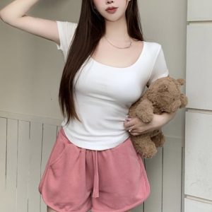 Petite Sweet & Spicy Tea-Themed Summer Two-Piece Set - Casual Sports Shorts & Matching Top - Trendy Street Style for Women