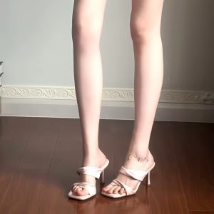 Pink Genuine Leather Open-Toe Sandals for Women - One-Strap Thin-Heeled Soft-Bottom Slippers for Summer 2024