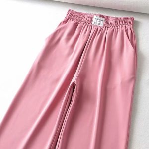 Pink High-Waisted Wide-Leg Pants for Women - Casual Loose Slimming Straight-Leg Trousers - Trendy Floor-Length Fashion