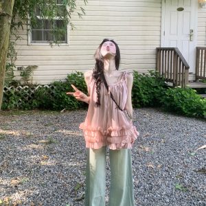 Pink Lace-Up Ruffled Hem Camisole Dress for Women - Summer Korean Style Short Skirt, Trendy and Beautiful Design