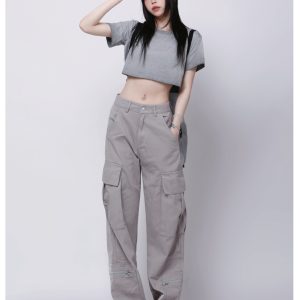 Pink Straight Casual Work Pants for Women – Trendy American Retro Hip-Hop Street Dance Style