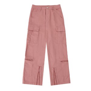 Pink Straight Casual Work Pants for Women – Trendy American Retro Hip-Hop Street Dance Style