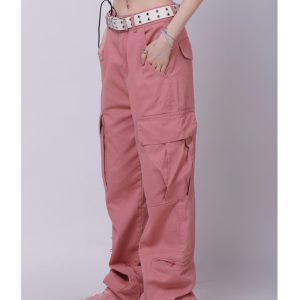 Pink Straight Casual Work Pants for Women – Trendy American Retro Hip-Hop Street Dance Style