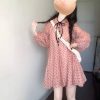 Pink Tencel Polka Dot Big Umbrella Dress for Women - Summer Elegant Loose Fit, Sweet Slimming Short Skirt, Petite Fashion