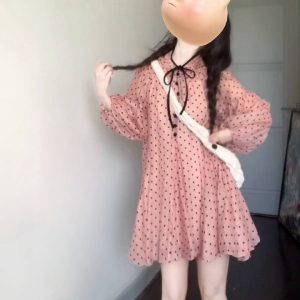 Pink Tencel Polka Dot Big Umbrella Dress for Women - Summer Elegant Loose Fit, Sweet Slimming Short Skirt, Petite Fashion