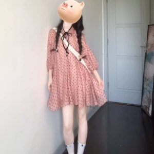 Pink Tencel Polka Dot Big Umbrella Dress for Women - Summer Elegant Loose Fit, Sweet Slimming Short Skirt, Petite Fashion
