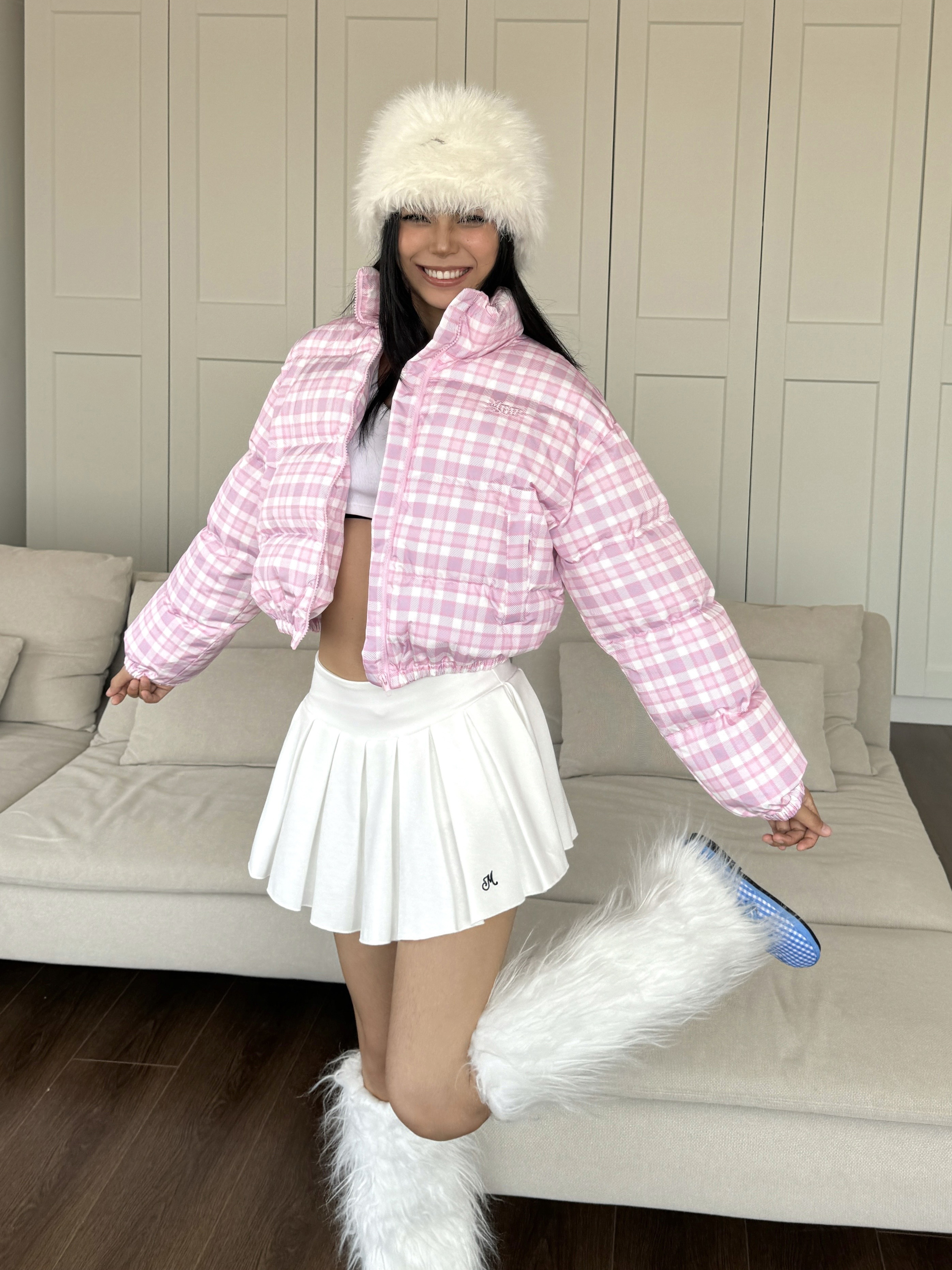 Plaid Cotton Jacket for Women - American Style, Stand-Up Collar, Loose Fit, Short Length, Perfect for Spicy Summer Vibes