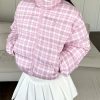 Plaid Cotton Jacket for Women - American Style, Stand-Up Collar, Loose Fit, Short Length, Perfect for Spicy Summer Vibes