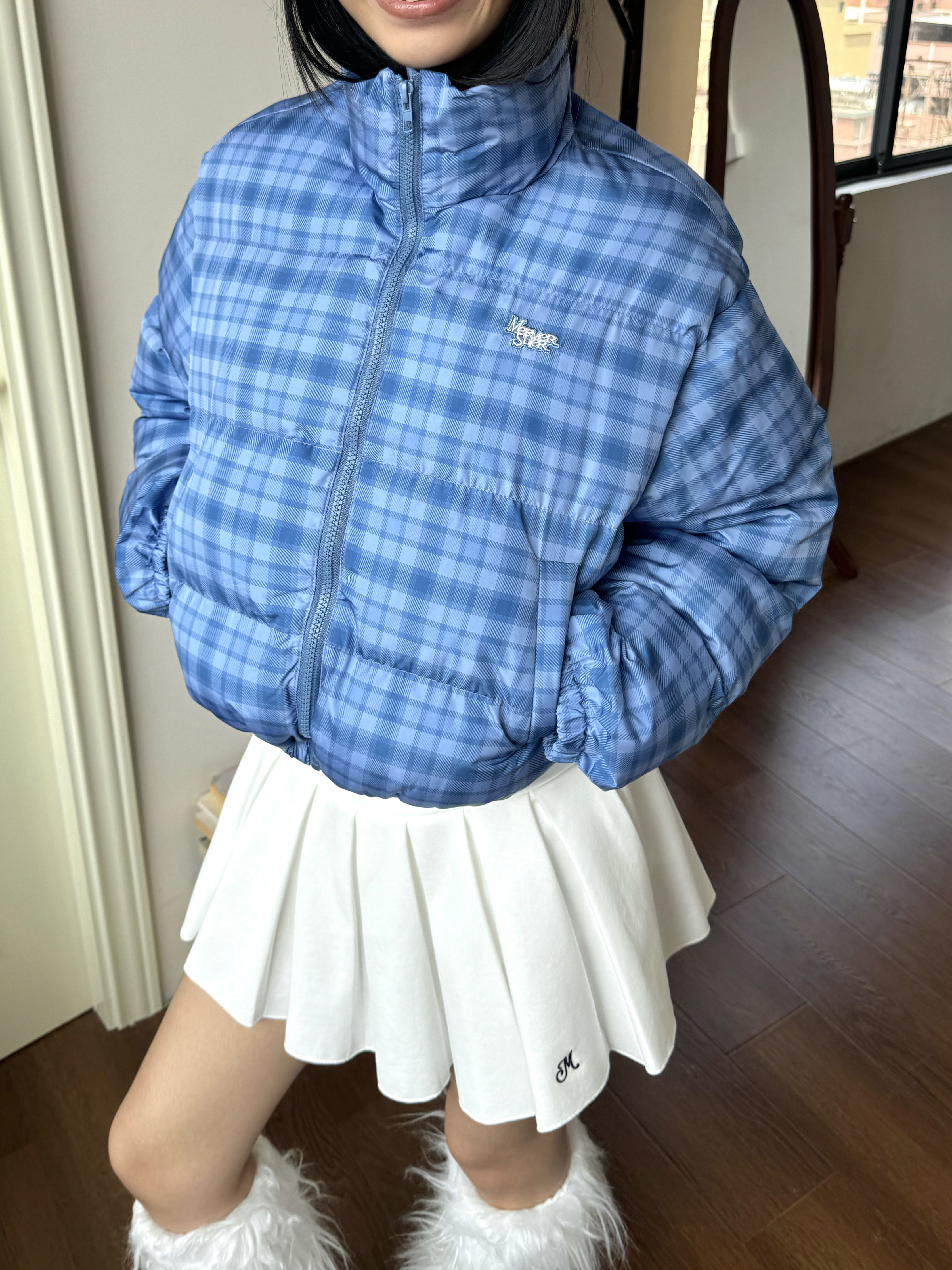 Plaid Cotton Jacket for Women - American Style, Stand-Up Collar, Loose Fit, Short Length, Perfect for Spicy Summer Vibes