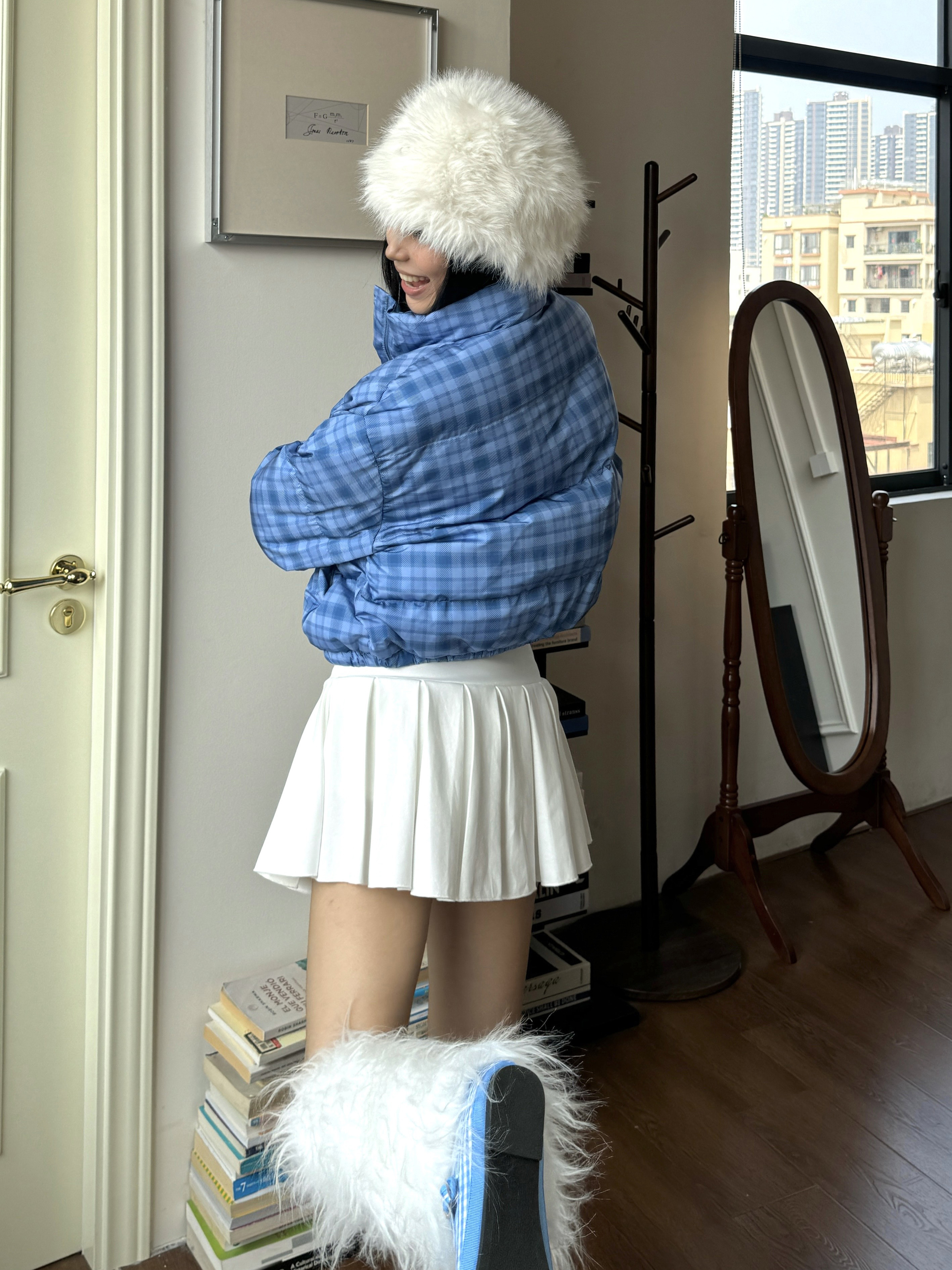 Plaid Cotton Jacket for Women - American Style, Stand-Up Collar, Loose Fit, Short Length, Perfect for Spicy Summer Vibes