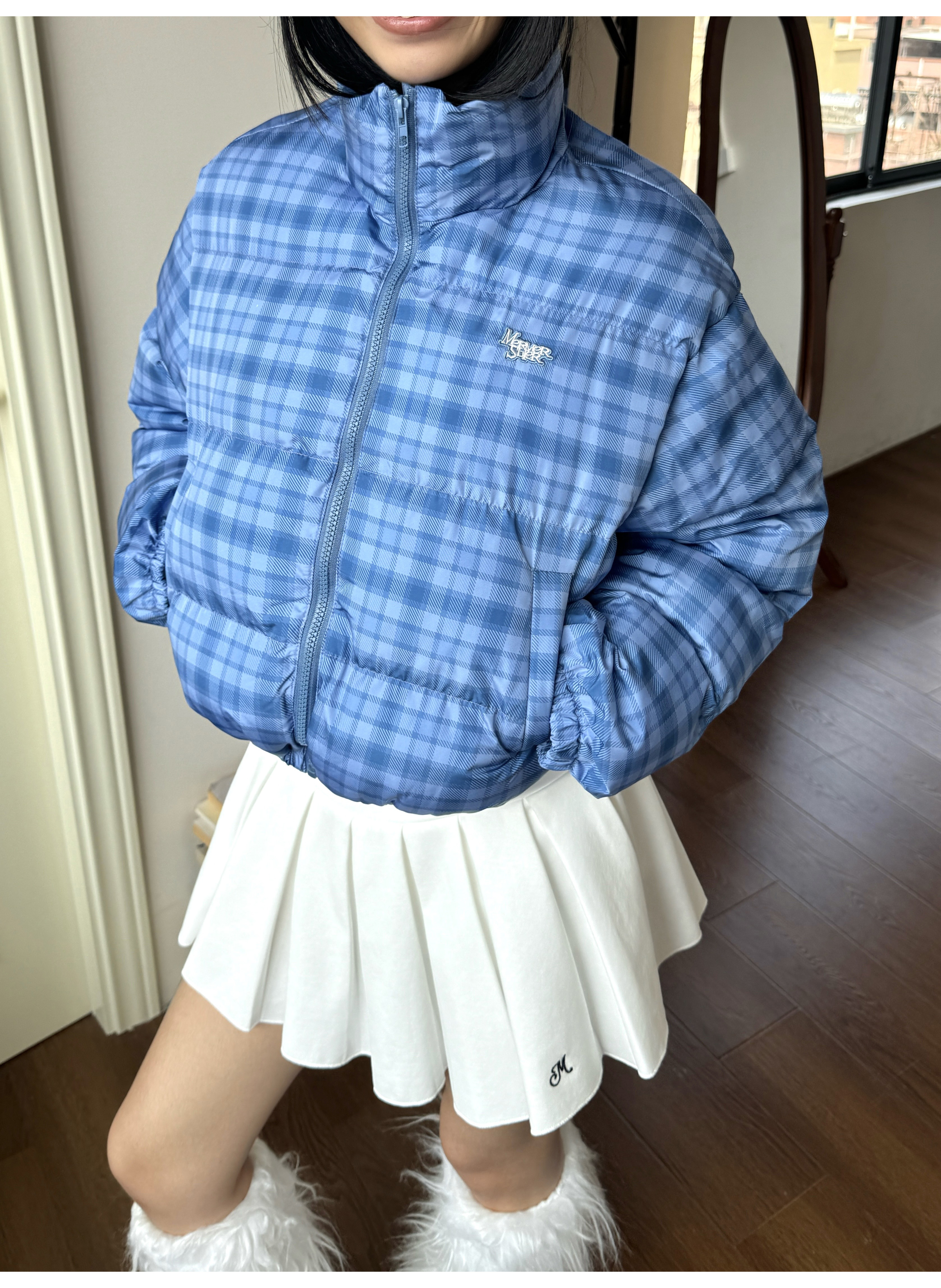 Plaid Cotton Jacket for Women - American Style, Stand-Up Collar, Loose Fit, Short Length, Perfect for Spicy Summer Vibes