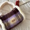 Plaid Large Capacity Toast Bag - Grape Milk Jelly Design, Fashion Casual Shoulder Bag for Autumn Winter Style