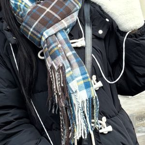 Plaid Pudding Bear Scarf - Cute JK Uniform Style, Versatile & Comfortable Neck Warmer for Students, Cozy Fashion Accessory 2024